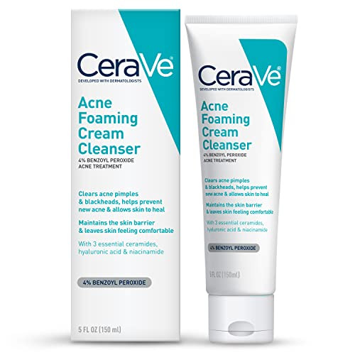 CeraVe Acne Foaming Cream Cleanser | Acne Treatment Face Wash with 4% Benzoyl Peroxide, Hyaluroni... | Amazon (US)