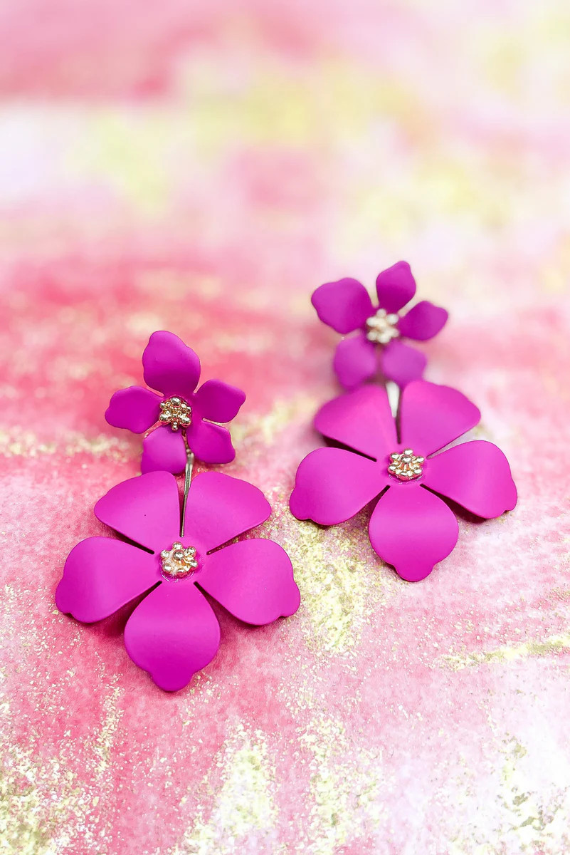 Fuchsia Double Flower Link Earrings | Shop Style Your Senses