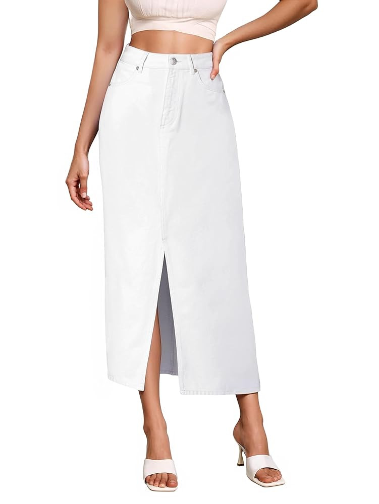 Hybrid & Company Women's Long Denim Skirt – Stretch Jean Skirt for Office and Casual Wear | Amazon (US)