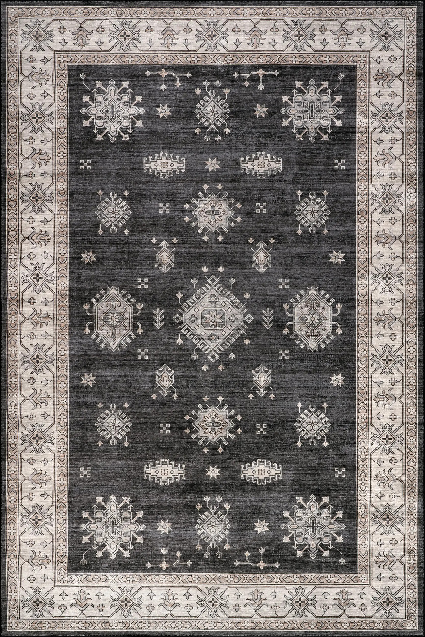 Andrea Bordered Spill Proof Washable Rug | Charcoal | Rugs USA