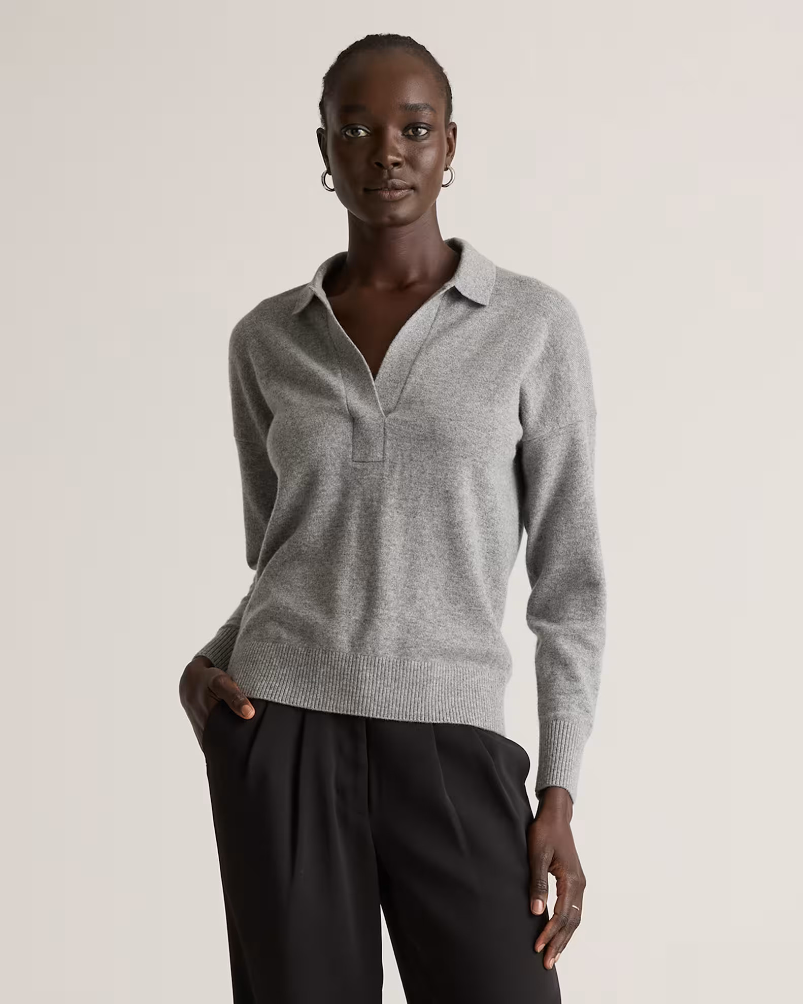 Women's Mongolian Cashmere Polo Sweater in Heather Grey | Quince