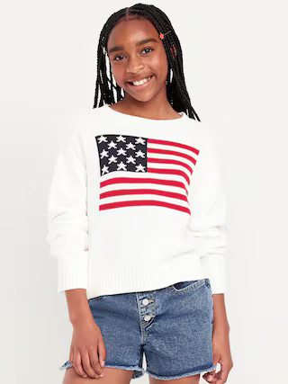 Long-Sleeve Flag-Graphic Sweater for Girls | Old Navy (US)