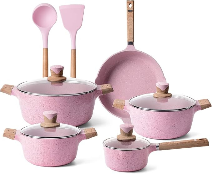YIIFEEO 11 Pieces Nonstick Cookware Set, Stone-Derived Cooking Pots and Pans Set with Lids,Home K... | Amazon (US)