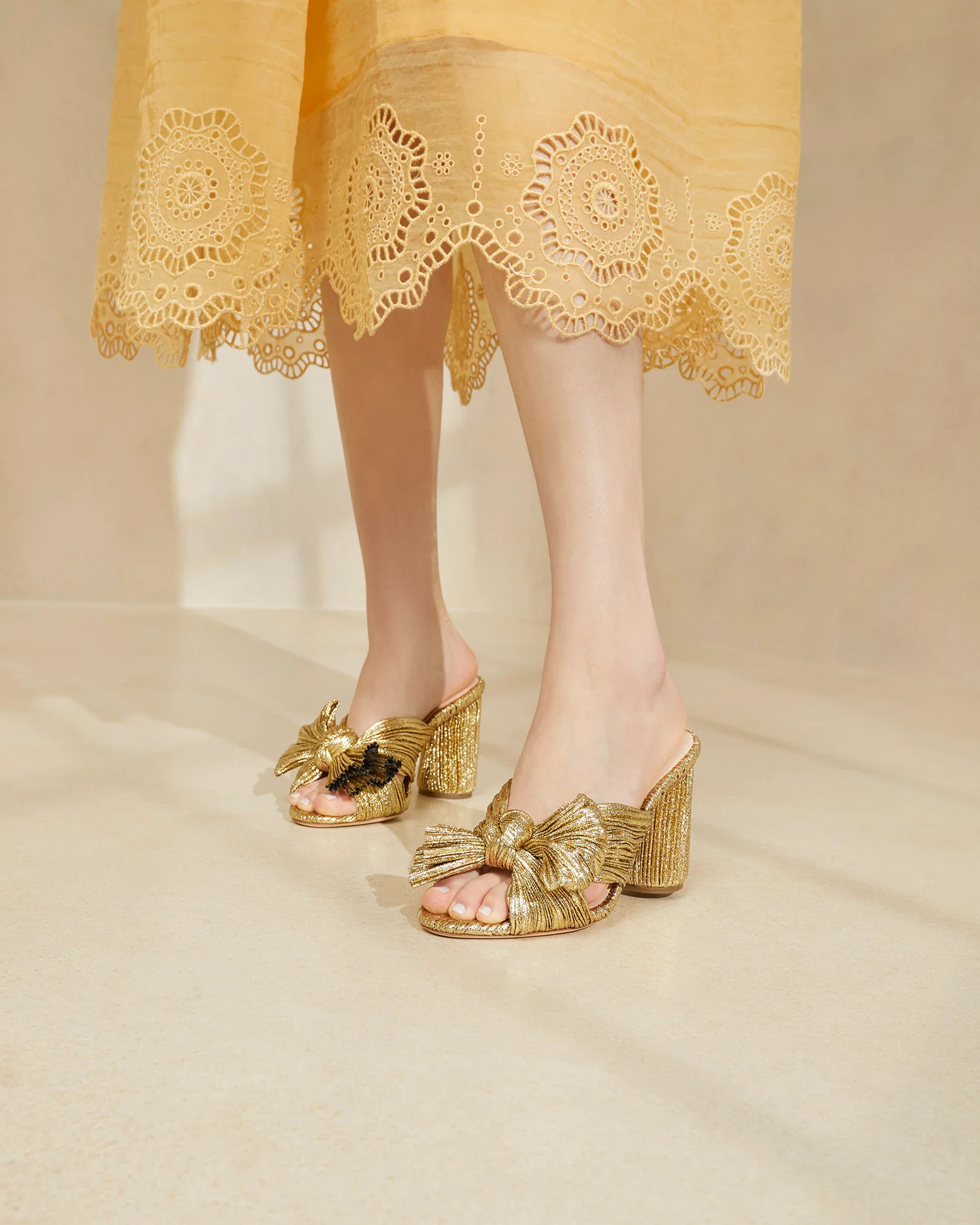 Penny Gold Pleated Bow Heel | Loeffler Randall