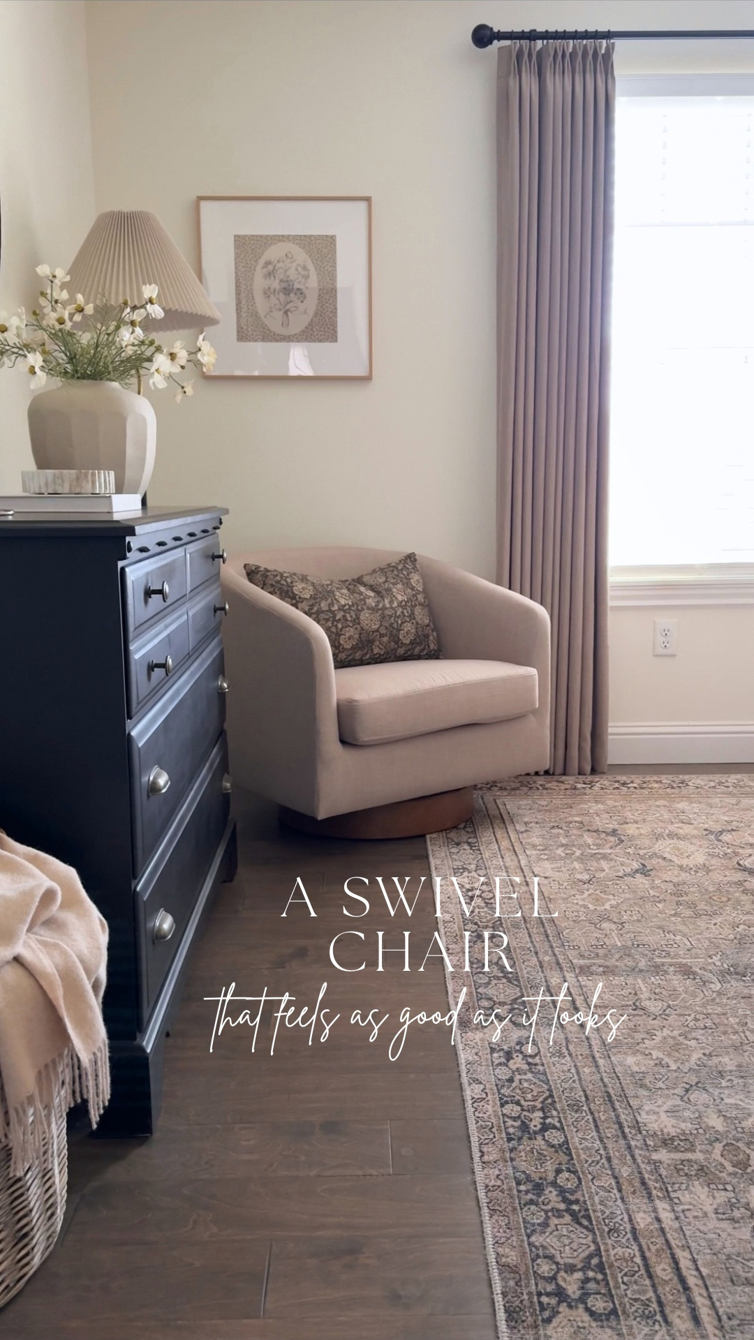 I’ve been wanting to add something cozy and functional to this corner, and this one checked every box. The light brown tone blends in perfectly with my warm neutral palette, and the oversized barrel shape makes it such a comfortable spot to sit and unwind.

#LTKHome