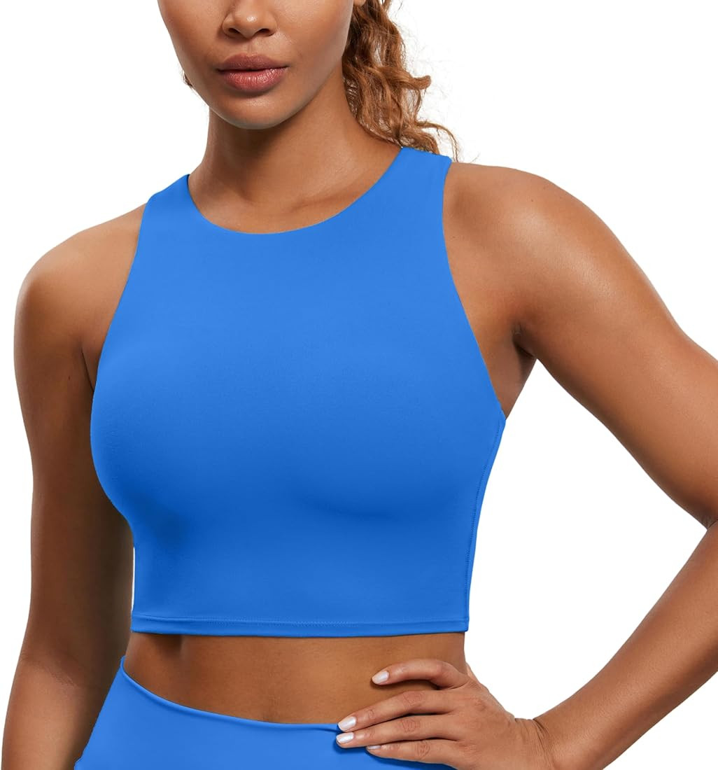 CRZ YOGA Butterluxe Racerback High Neck Longline Sports Bras for Women - Padded Workout Crop Tank... | Amazon (US)