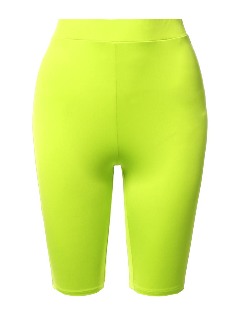 A2Y Women's Basic Yoga Polyester Mid Thigh High Rise Biker Bermuda Shorts Neon Yellow L | Walmart (US)