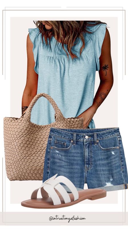 Spring outfit idea with a blue pastel top, denim shorts, sandals, and woven tote bag. 


//Spring outfits 2024, Amazon outfit ideas, casual outfit ideas, casual fashion, amazon fashion, amazon casual outfit, cute casual outfit, outfit inspo, outfits amazon, outfit ideas, Womens shoes, amazon shoes, Amazon bag, purse, size 4-6, early spring outfits, winter to spring transition outfit, spring outfit  #ltkshoecrush #ltkfindsunder100 #ltksalealert

#LTKstyletip #LTKfindsunder50 #LTKitbag