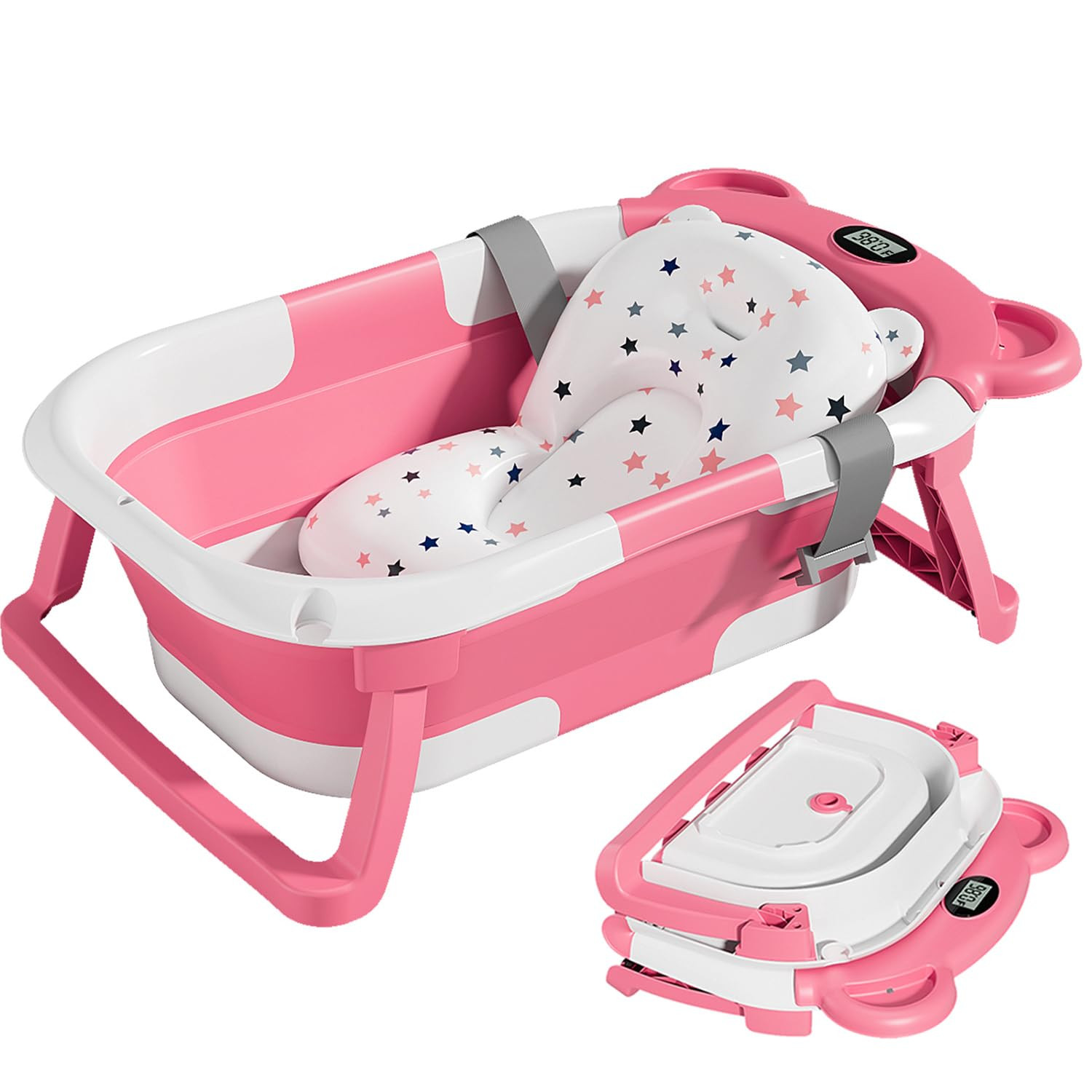 TPN Collapsible Baby Bathtub with Soft Cushion & Real-Time Thermometer Monitor, Foldable Infant t... | Amazon (US)