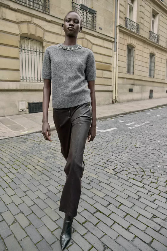 SHORT SLEEVE JEWEL BEAD KNIT JUMPER | Zara US