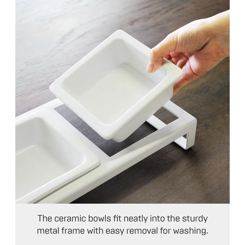Yamazaki Home Steel And Ceramic Pet Food Stand, 2 Bowls For Food And Water, Short, 1.25 cups & Re... | Wayfair North America