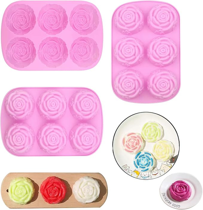 HYCSC Silicone Rose Molds - 6 Cavity Silicone Flower Mold, Non-Stick Large Rose Chocolate Molds, ... | Amazon (US)