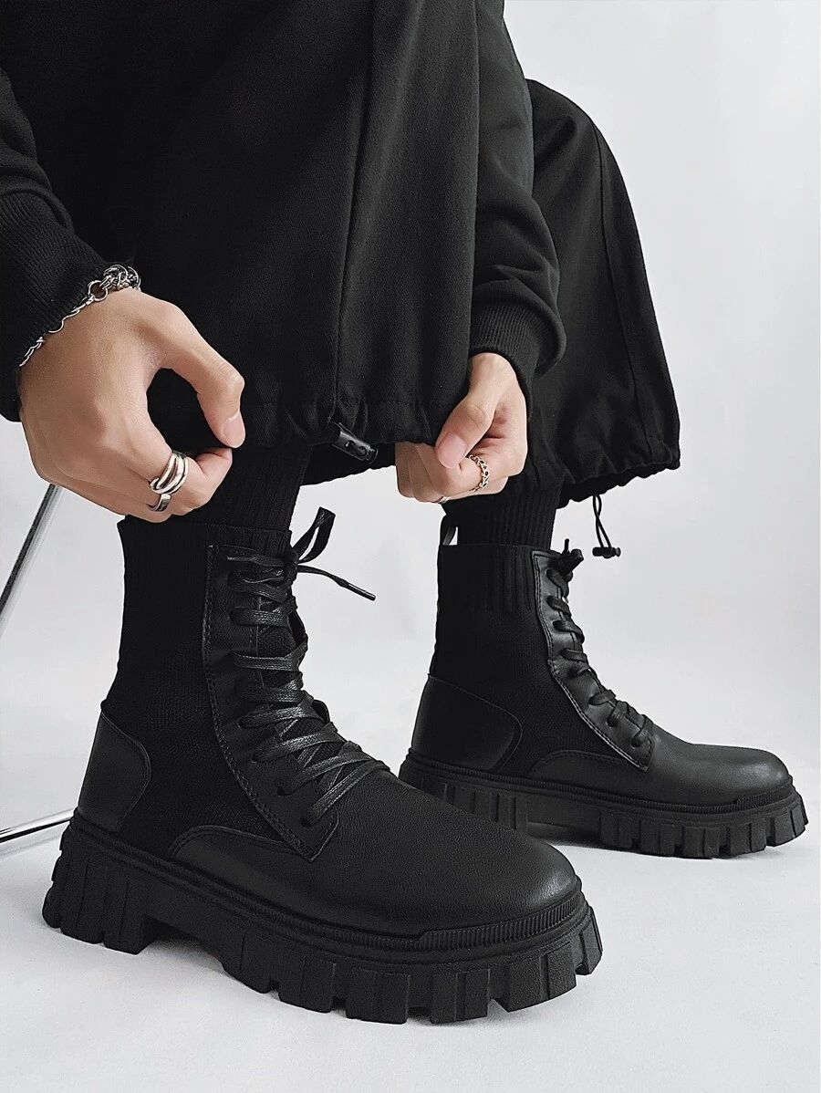 HomeShoesMen ShoesMen BootsMen Lug Sole Lace-up Front Combat Boots | SHEIN