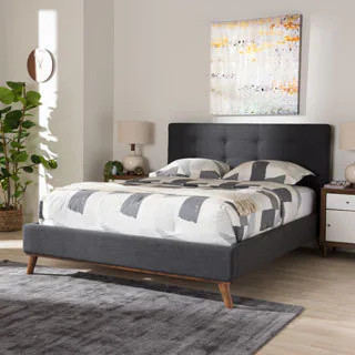 Carson Carrington Kervo Mid-century Fabric Platform Bed - Beige - Queen | Bed Bath & Beyond