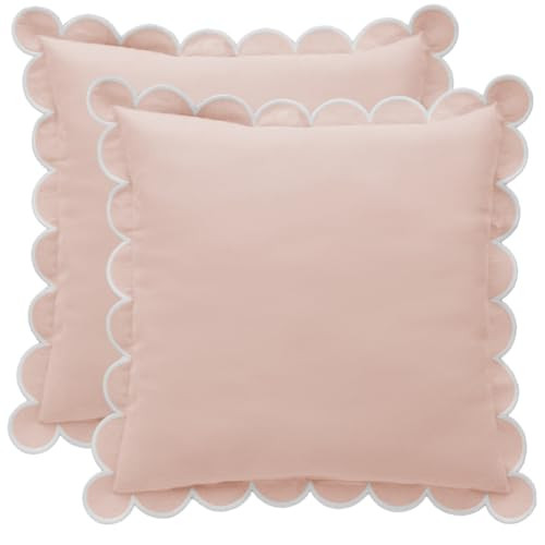 Scalloped Pillow Cover - Set of 2 - 18 x 18 Inch - Scallop Pillow Covers - Pink - 100% Cotton - G... | Amazon (US)