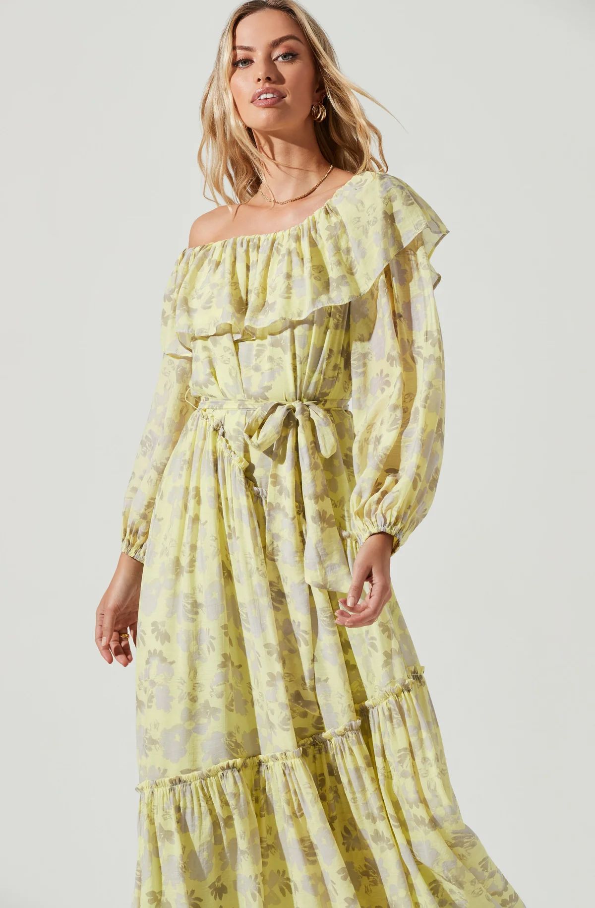 Kaylani Floral Off Shoulder Long Sleeve Midi Dress | ASTR The Label (US)