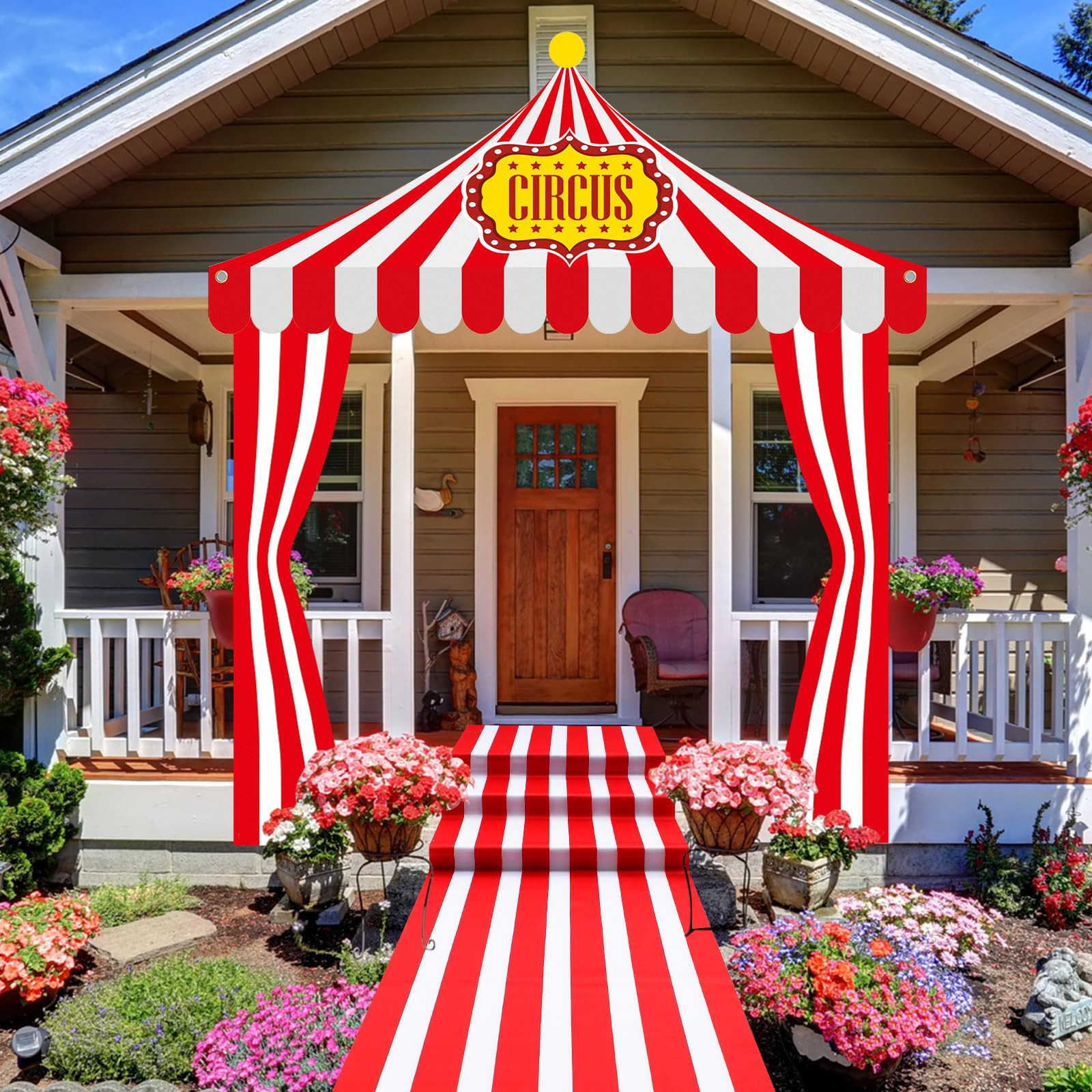 4 Pcs Carnival Circus Tent Decorations Carnival Entryway Door Party Decor Red and White Striped Awning Hanging Banner Aisle Runners Supply for Circus Theme Birthday Celebration | Amazon (US)
