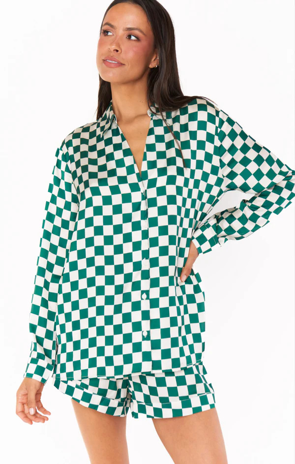 Early Riser PJ Set ~ Green Checker Silky | Show Me Your Mumu
