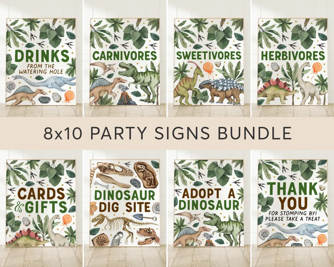 Dinosaur Party Signs Bundle, Dino Themed Birthday Signs Decor, Dino Food Drink Carnivore Herbivor... | Etsy (US)