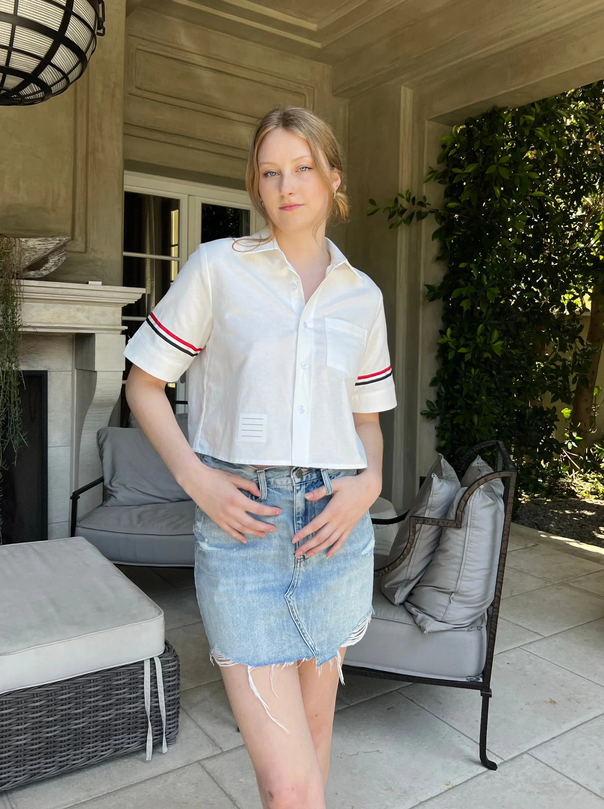 Tammy Cropped Short Sleeve Button Down Top - White | Benaar La