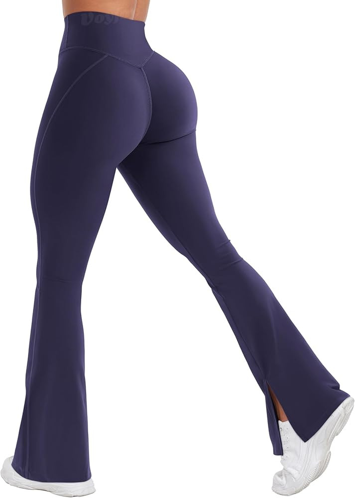 VOYJOY Womens Split Hem Legging Workout High Waist Mini Flared Leggings Casual Workout Gym Yoga Pants | Amazon (US)