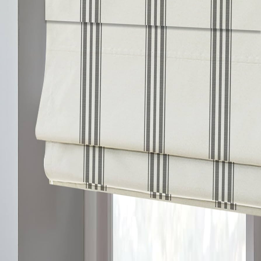 Cordless Roman Shades with Valance for Windows, Classic Grey Stripe Custom Blackout Light Filteri... | Amazon (US)