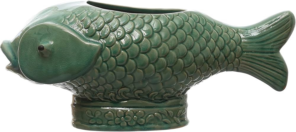 17 Inches Debossed Stoneware Fish Planter, Reactive Glaze, Holds 7 Inches Pot, Turquoise | Amazon (US)