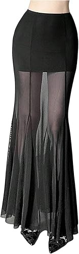 GORGLITTER Women's Ruffle Long Skirt Mesh Sheer Elegant Bodycon Coquette See Through Maxi Skirts | Amazon (US)