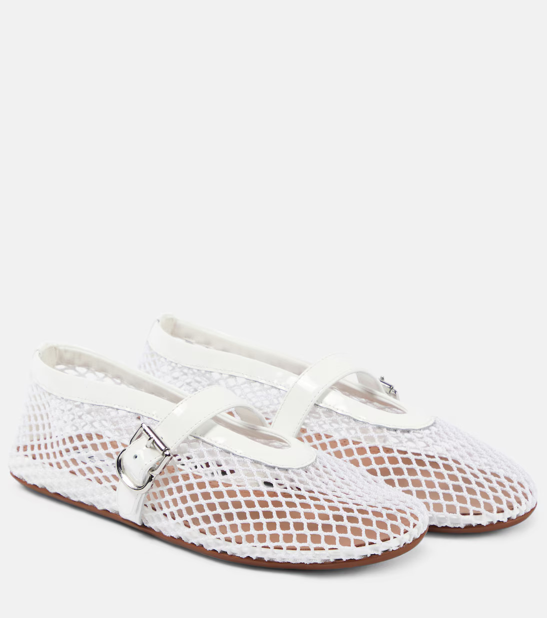 Leather-trimmed fishnet ballet flats | Mytheresa (UK)