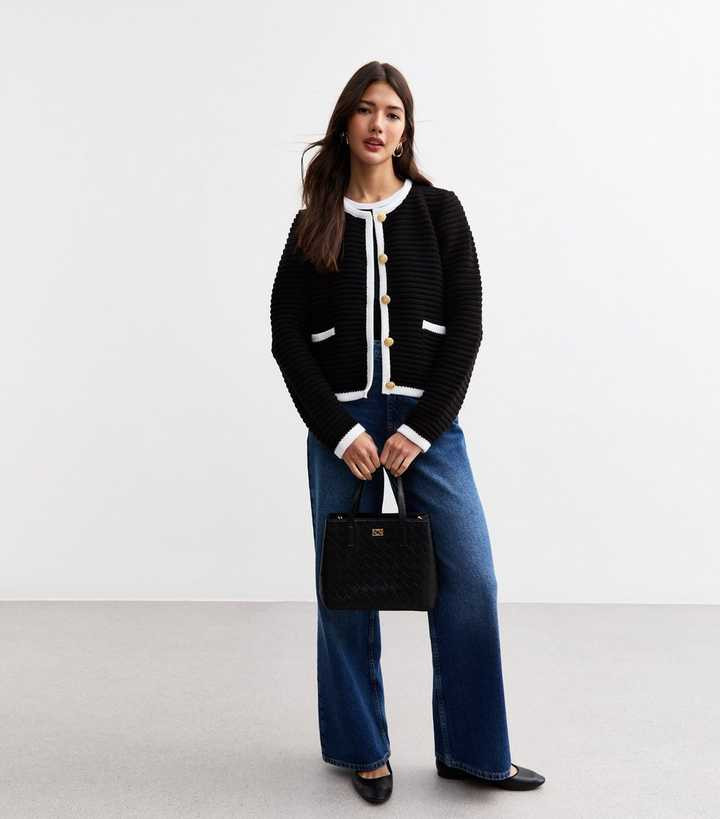 Black Chunky Ribbed Knit Pocket Cardigan
						
						Add to Saved Items
						Remove from Saved ... | New Look (UK)