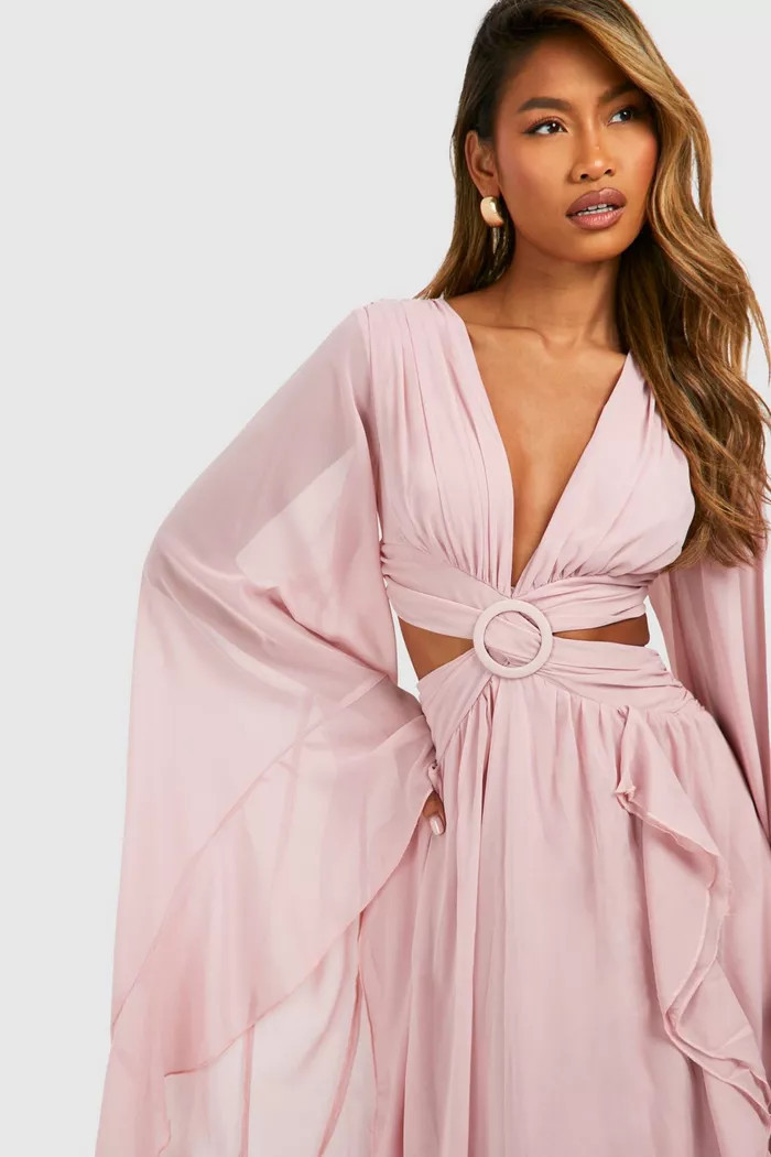 Chiffon Flare Sleeve Cut Out Maxi Dress | Boohoo.com (UK & IE)