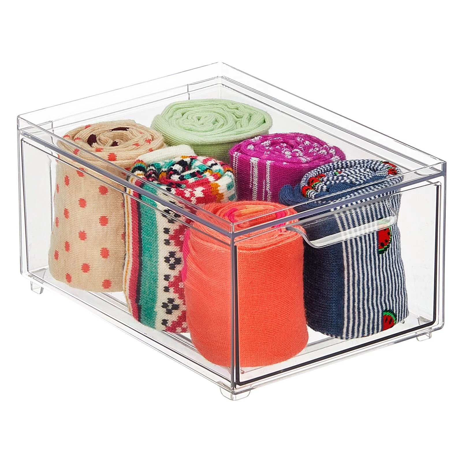 mDesign Stackable Plastic Storage Closet Bin Boxes with Pull-Out Drawers - Clear | Walmart (US)