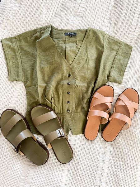 Madewell finds I’m loving 💚 top fits TTS (I have a small) and sandals too