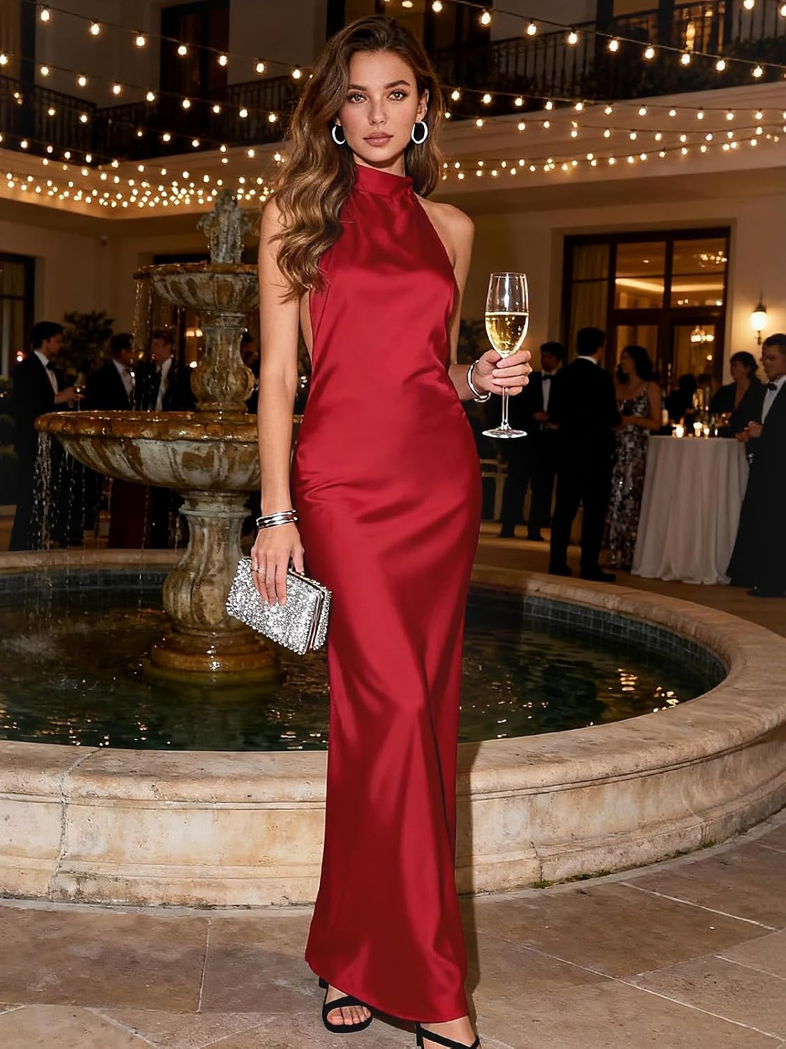 Women’s Elegant Ruched Maxi Dress – Spaghetti Strap Bodycon Party Dress with Slit & Open Back | Amazon (US)