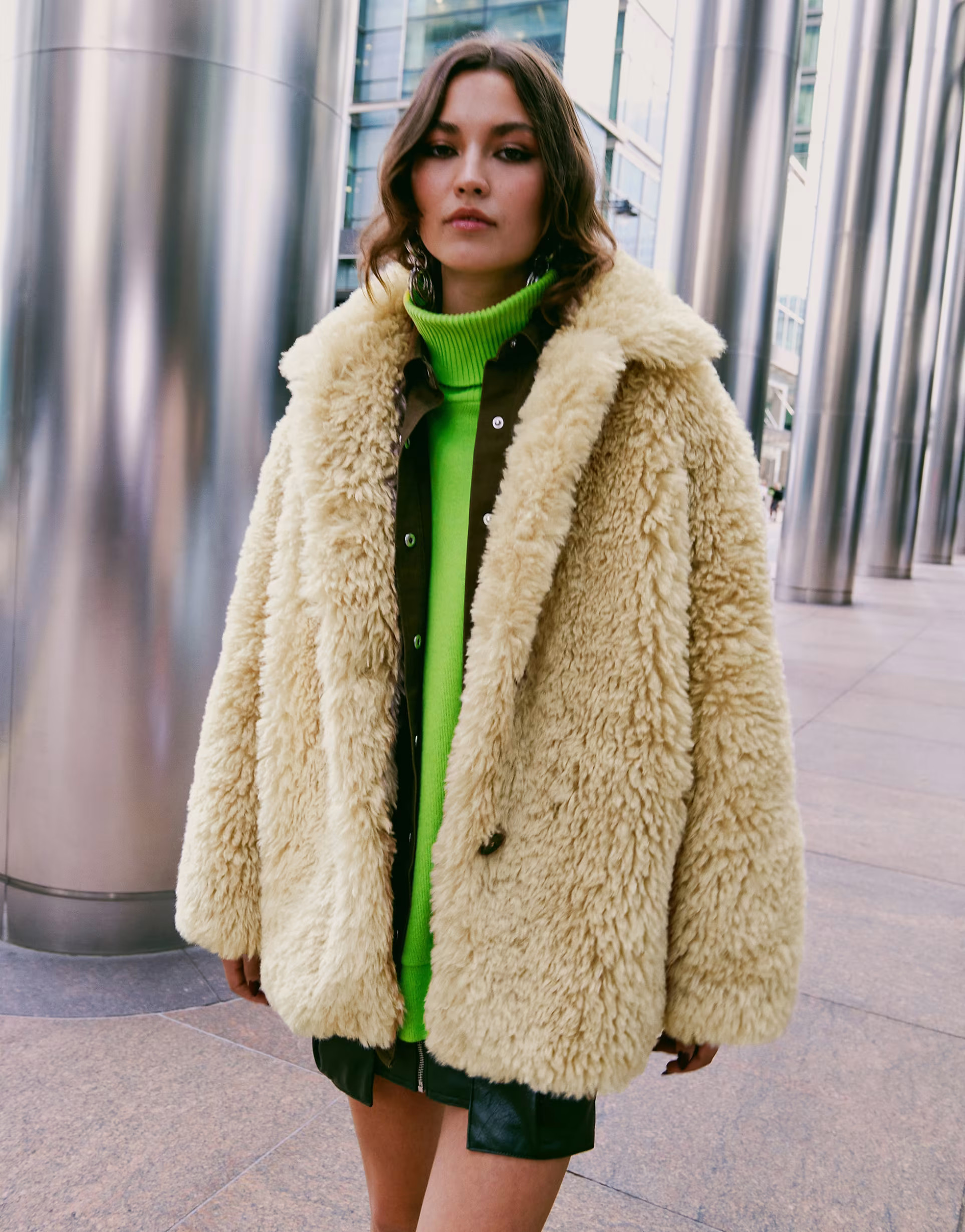 ASOS DESIGN curly faux sheepskin jacket in sand | ASOS (Global)