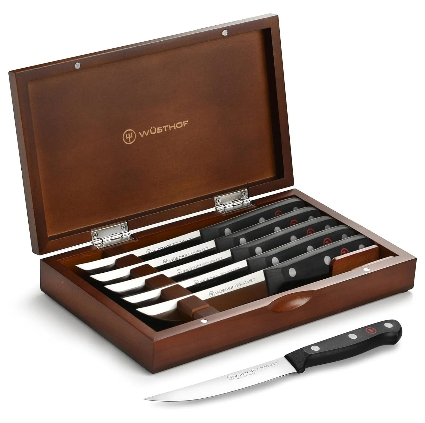 Wusthof Gourmet 6 Piece Steak Knife Set with Wood Case (Black Handles) - Walmart.com | Walmart (US)