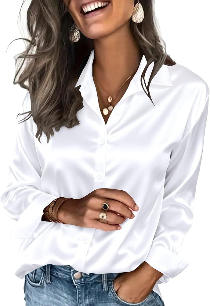 Zeagoo Satin Blouses for Women Silk Button Down Shirts Long Sleeve Business Casual Tops | Amazon (US)