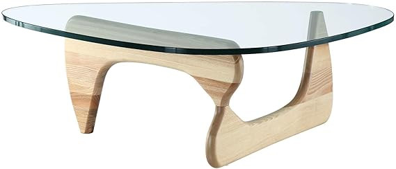eMod - Mid-Century Modern Coffee Table Triangle Glass Top Natural Base | Amazon (US)