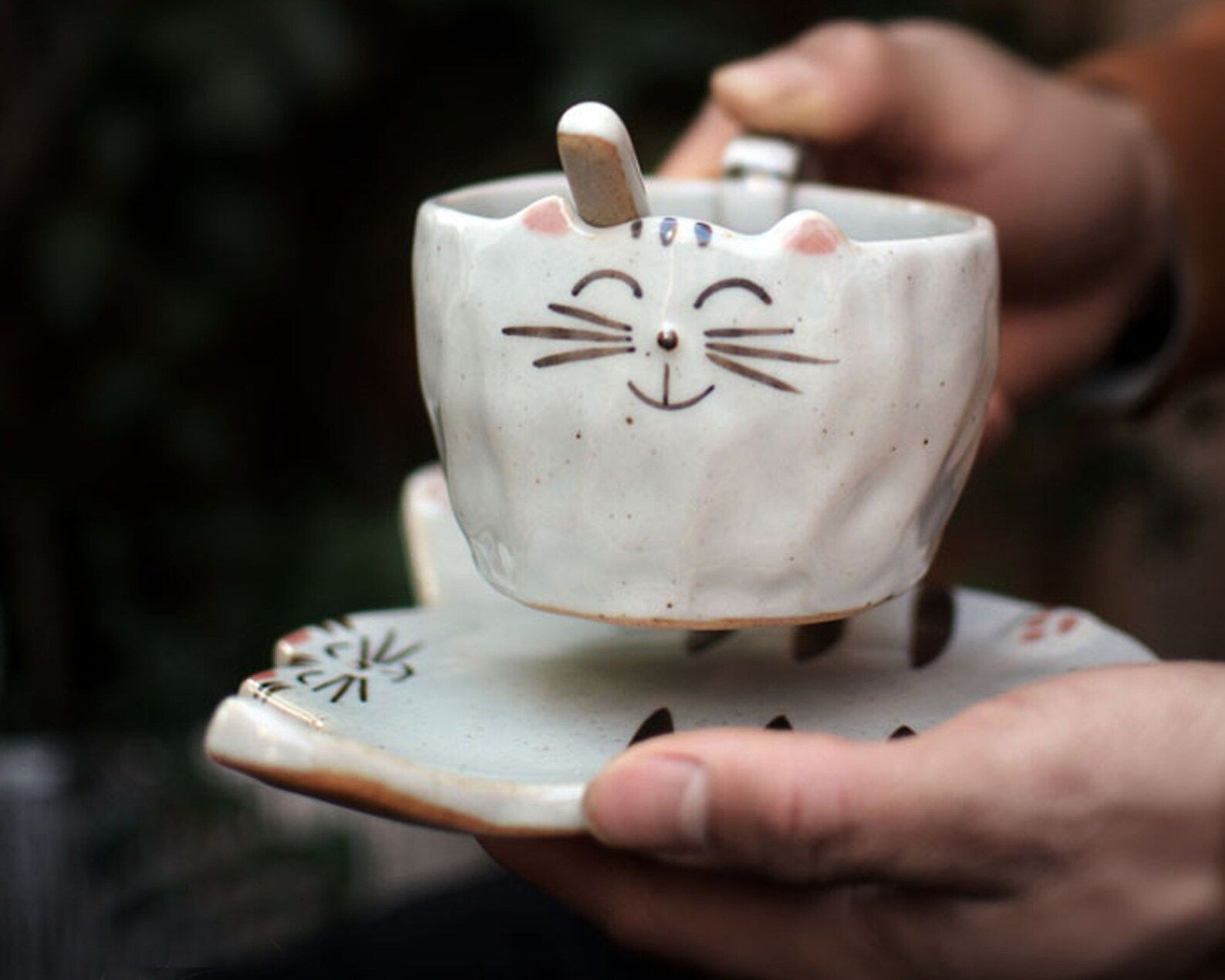 Handmade Ceramic Cat Coffee Mugs With Stirrer/ceramic Cat | Etsy Canada | Etsy (CAD)