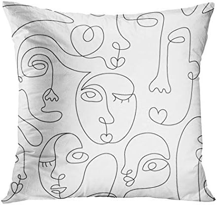 Suklly Throw Pillow Cover Square 20x20 Inch One Line Drawing Abstract Face Seamless Cushion Home ... | Amazon (US)