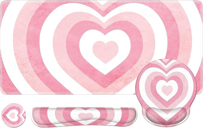 iLeadon Pink Desk Mat, Desk Pad + Pink Mouse Pad with Wrist Rest + Keyboard Wrist Rest + Coaster,... | Amazon (US)
