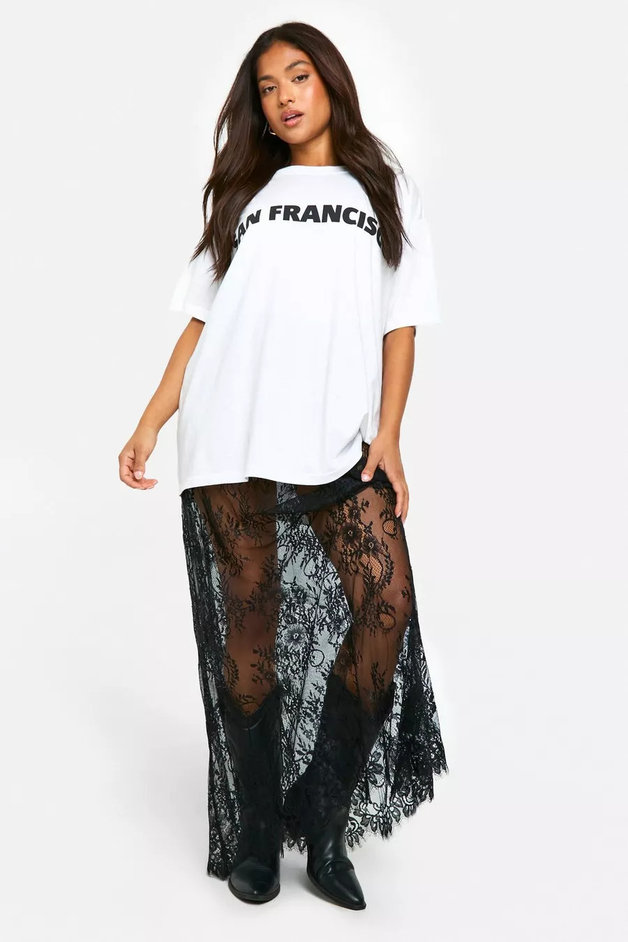 Petite Eyelash Lace Column Maxi Skirt | Boohoo.com (UK & IE)