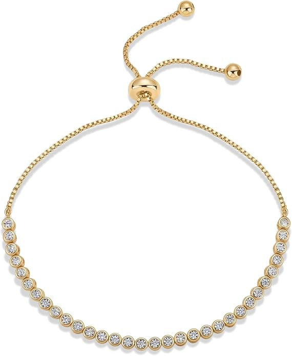 PAVOI Tennis Bracelets for Women, 14K Gold Plated Adjustable CZ Bracelet | Amazon (US)