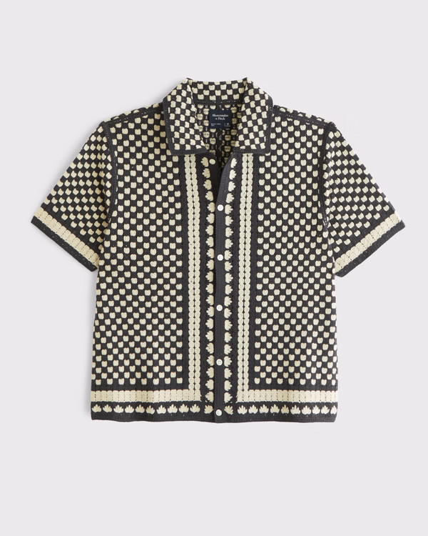 Crochet-Style Border Stripe Button-Through Sweater Polo | Abercrombie & Fitch (US)