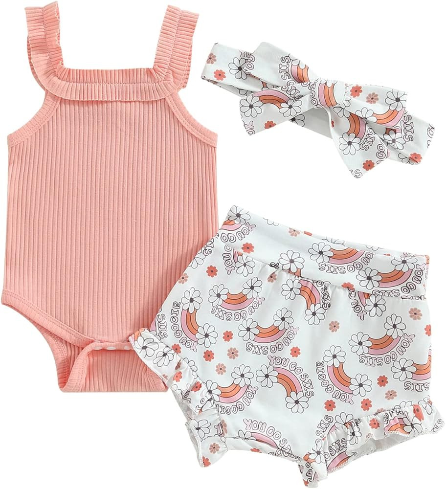 fhutpw Baby Girl Clothes Summer Cute Outfits 3 6 12 18 Months Spaghetti Strap Romper & Floarl Shorts | Amazon (US)
