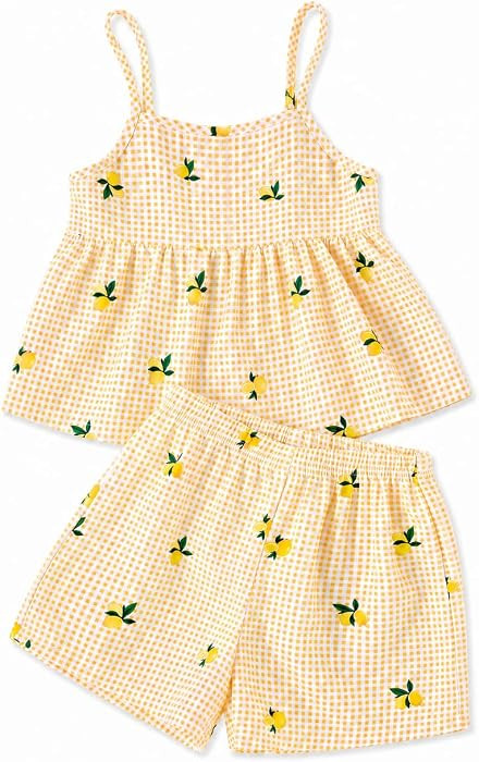 Toddler Girl Clothes Summer 2 Piece Outfit Plaid Camisole Top + Short Girl Summer Clothing,Size 4... | Amazon (US)