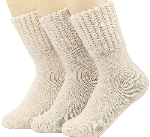 Weweya Boot Socks - Warm Winter Cabin Socks, Thermal Thick Wool, Soft Gift for Women, 3 Pairs Cream | Amazon (US)