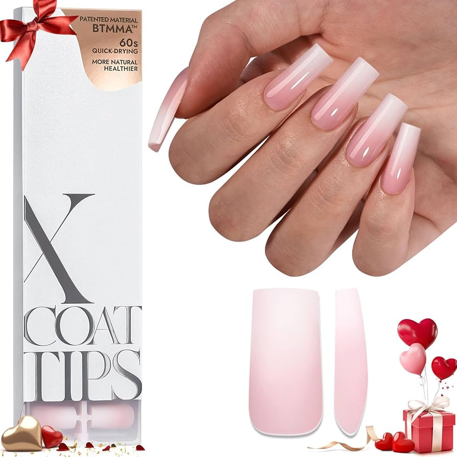 BTArtboxnails XCOATTIPS Ombre Nails - Square Press on Nails Long, 150Pcs Nail Tips Pink White Gra... | Amazon (US)