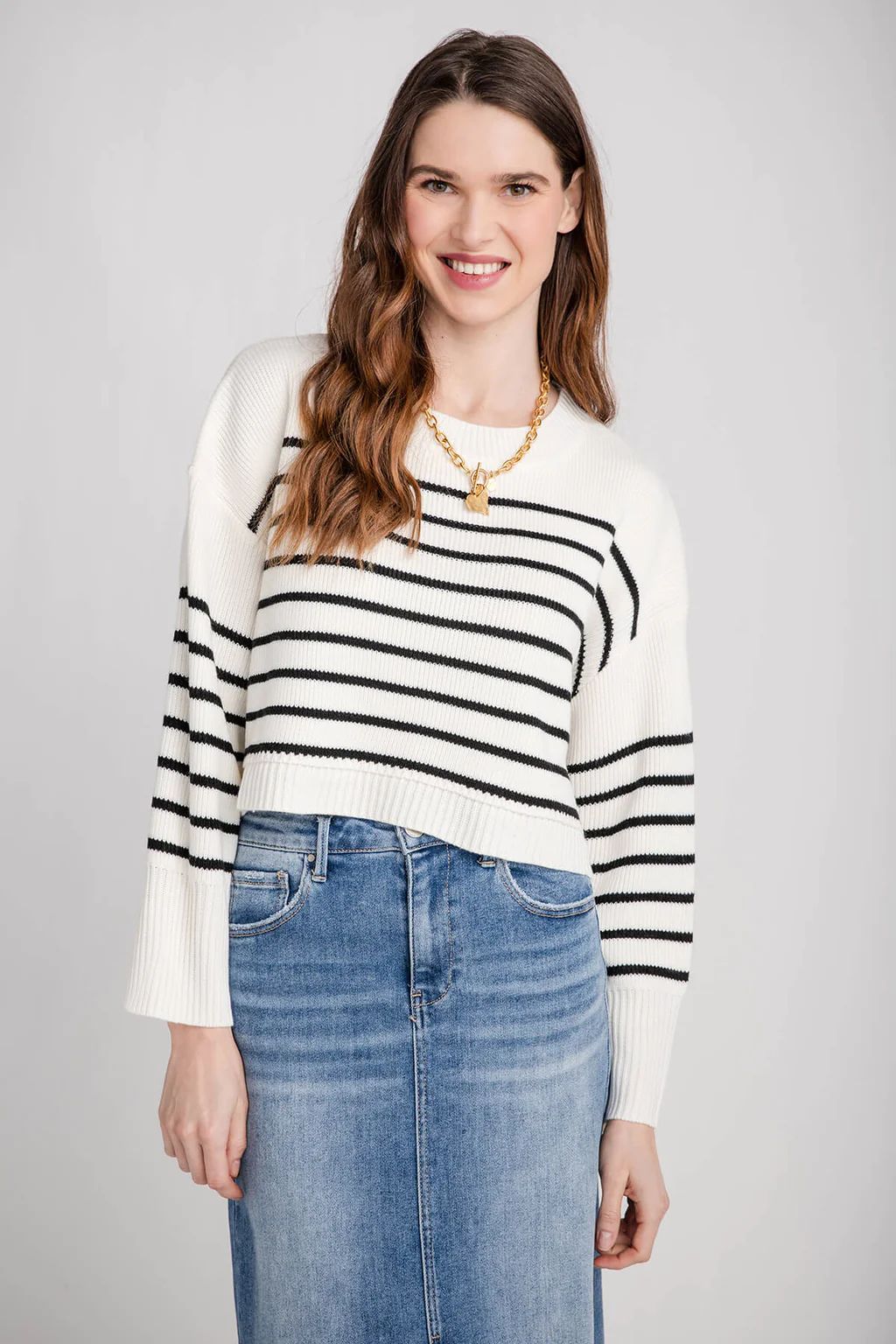 Creamon Free Stripe Crop Pullover | Social Threads