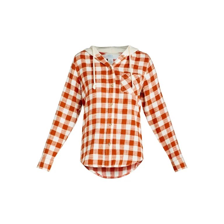 Time and Tru Women's Hooded Flannel Button Down Shirt with Long Sleeves, Sizes XS-XXXL - Walmart.... | Walmart (US)